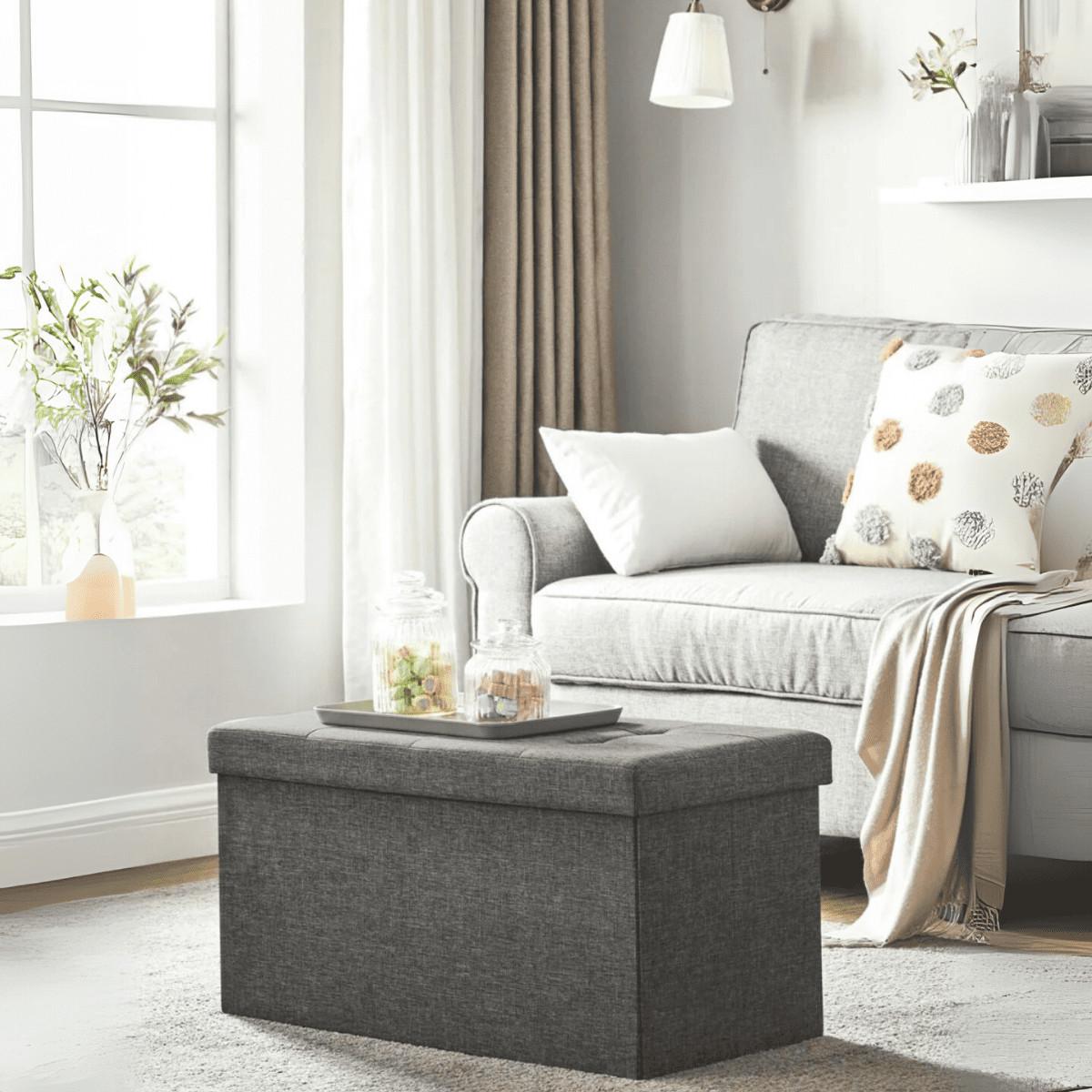 SITZBOX - L76 cm - Dunkelgrau, Holzwerkstoff (38/38/39.5cm) - Calicosy