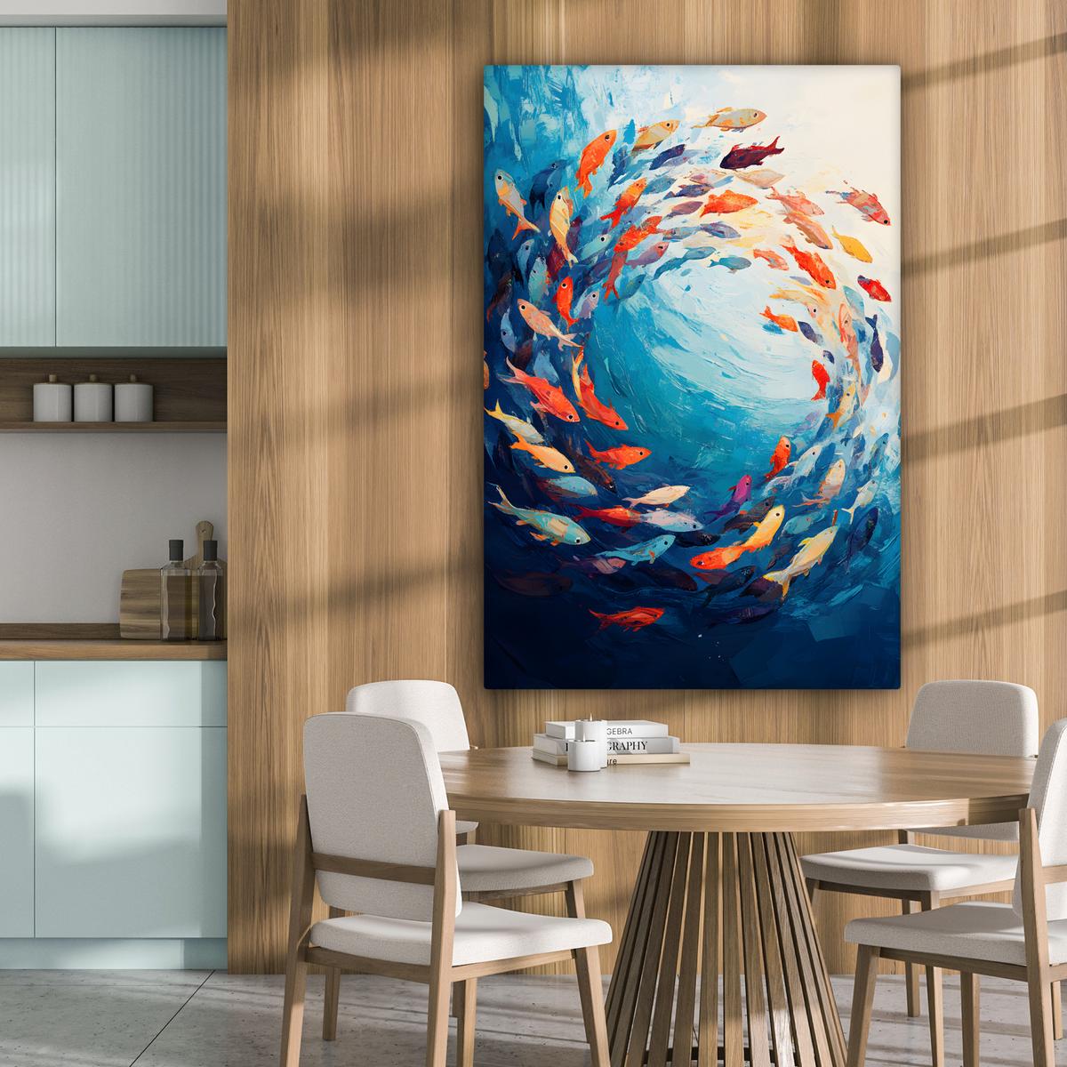 LEINWANDBILD Meer - Fische - Bunt - Dynamisch Deko XXL 80x120 cm - Hellblau, Textil (80/120cm) - MuchoWow