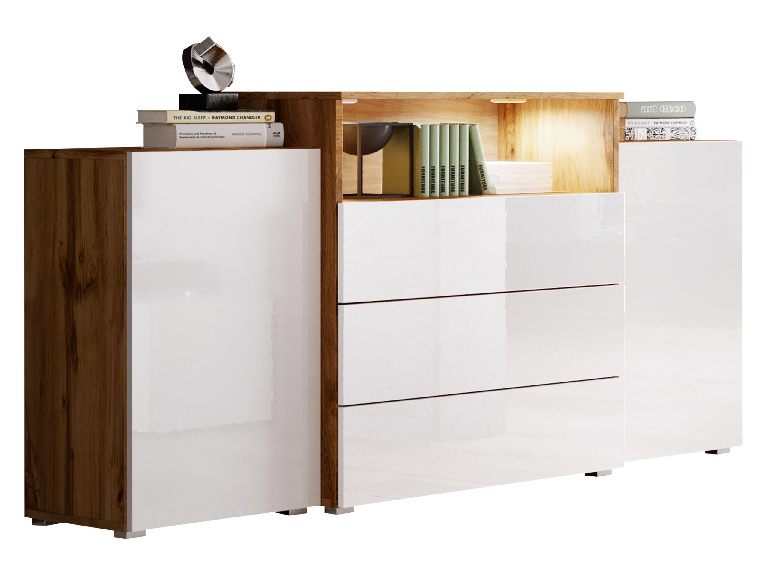 SIDEBOARD Urban III - Weiß Hochglanz/Eiche Wotan, Holzwerkstoff/Kunststoff (150/81/39cm) - MIRJAN24