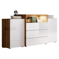 SIDEBOARD Urban III - Weiß Hochglanz/Eiche Wotan, Holzwerkstoff/Kunststoff (150/81/39cm) - MIRJAN24