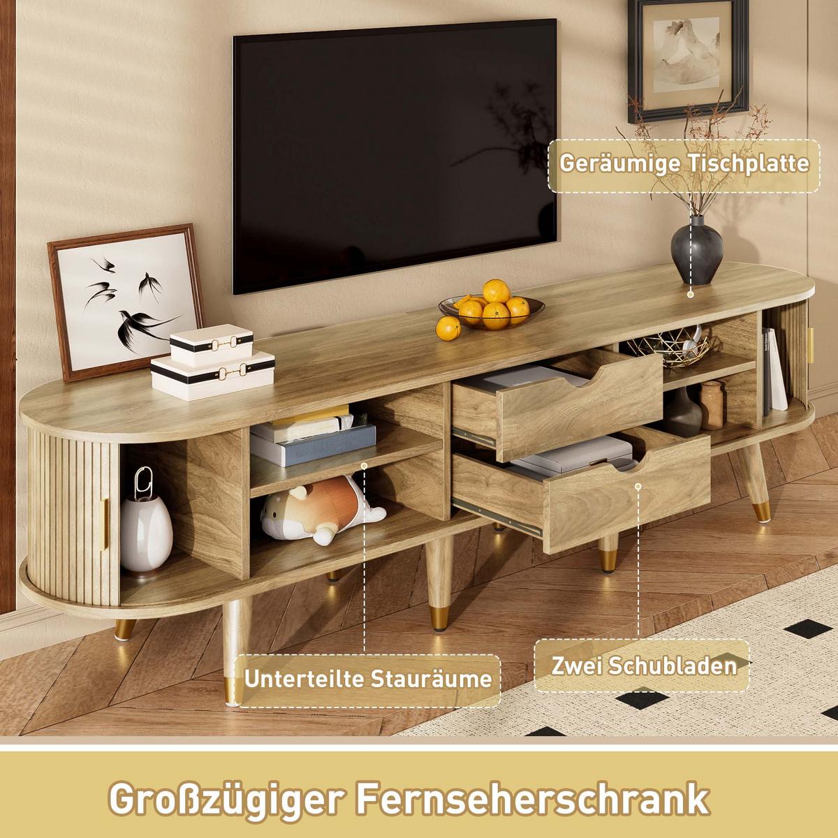 TV-LOWBOARD Oval 175 cm in Eiche-Optik - Weiß, Holzwerkstoff (175/45/38cm) - Urban Meuble