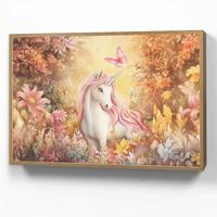 WANDLEUCHTE MIT AKKU Einhorn - Blumen - Schmetterling - Rosa 100x70 cm - Beige, Holzwerkstoff (100/70/8cm) - OnlyWow
