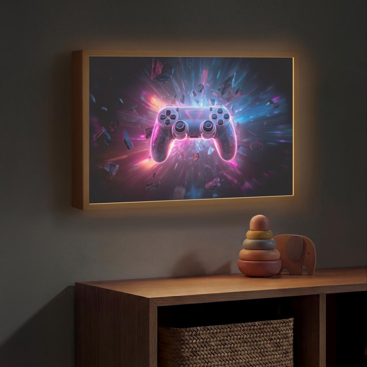 NACHTTISCHLAMPE MIT AKKU Controller - Neon - Explosion - Abstrakt 60x40 cm - Violett, Holzwerkstoff (8/60/40cm) - OnlyWow