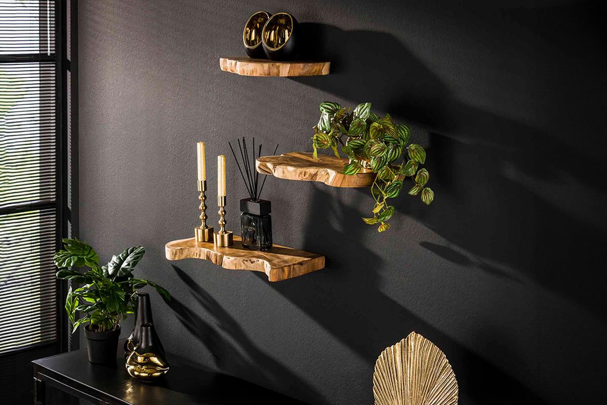 WANDREGAL KURA 3ER SET Holz Teakholz - Naturfarben, Holz (55/4/25cm) - KAWOLA