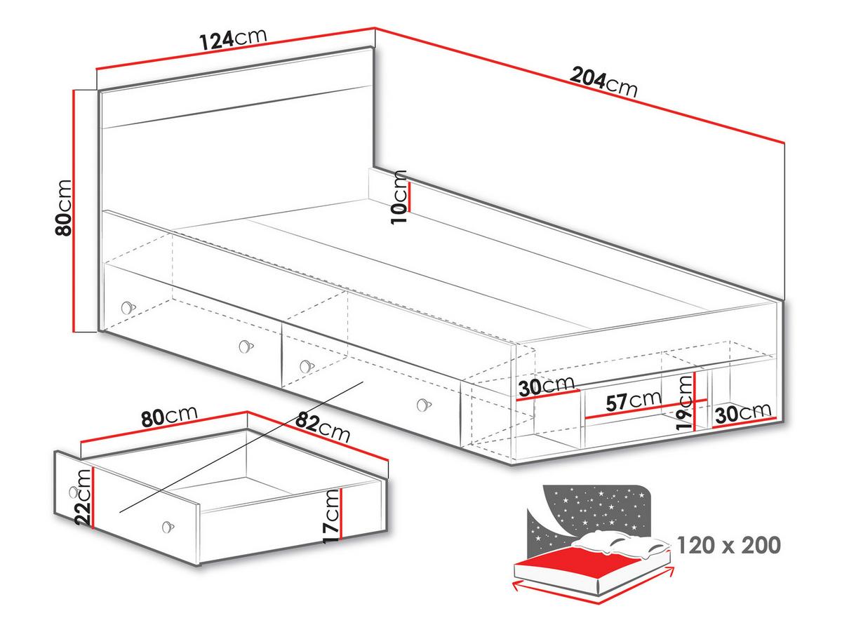 JUGENDBETT Pixel PX14/15 L/P - Eichefarben/Weiß, Holzwerkstoff (120/200cm) - MIRJAN24