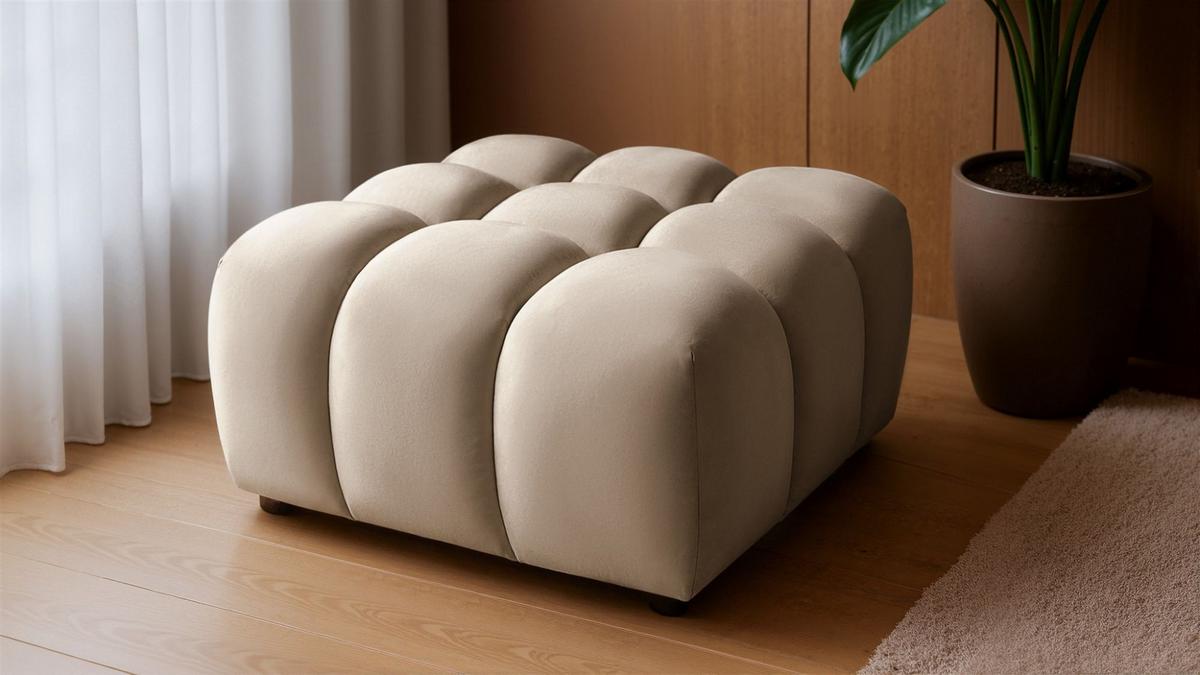 POLSTERHOCKER Flow - Hellbraun, Holzwerkstoff/Textil (96/42/96cm) - Fun Möbel