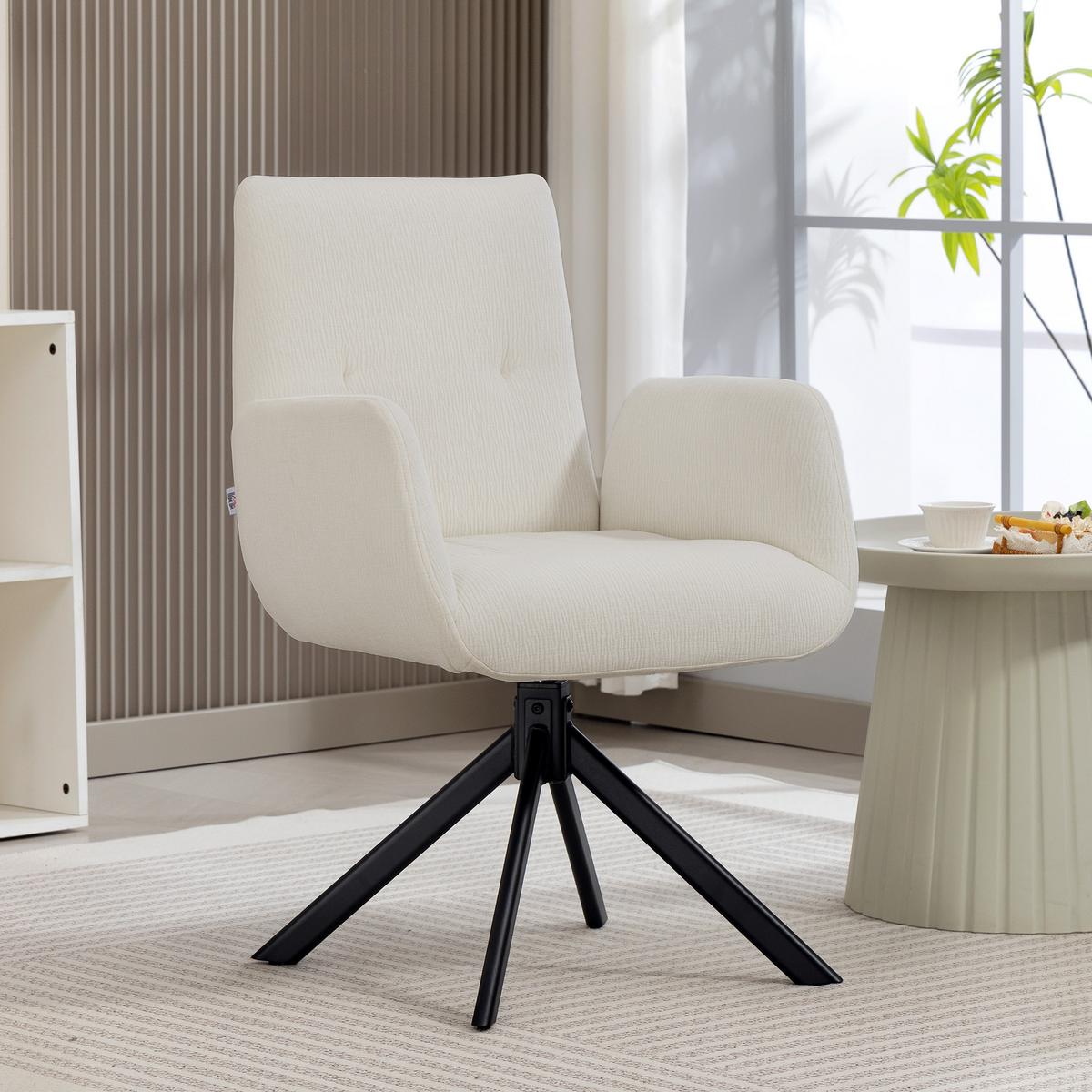 SESSEL Drehbar Loungesessel mit Armlehne Wolle-Leinenoptik Cremeweiß - Creme/Schwarz, Textil/Metall (61/88/60cm) - HOMCOM