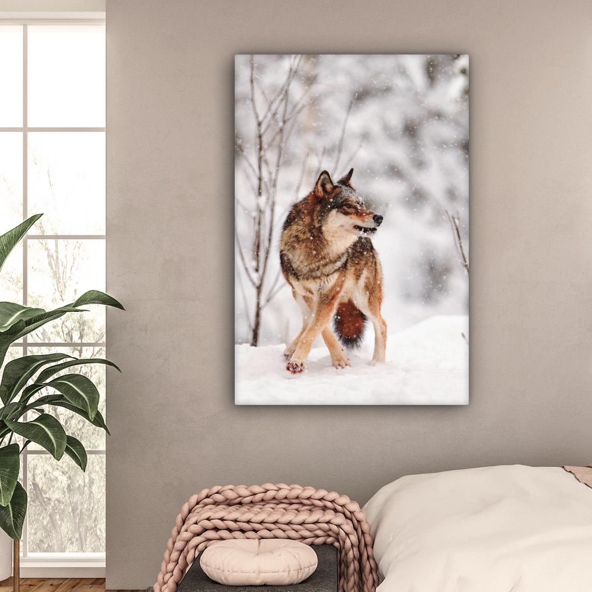LEINWANDBILD Wolf - Winter - Schnee - Natur - Tiere Deko XXL 80x120 cm - Haselnussfarben, Textil (80/120cm) - MuchoWow