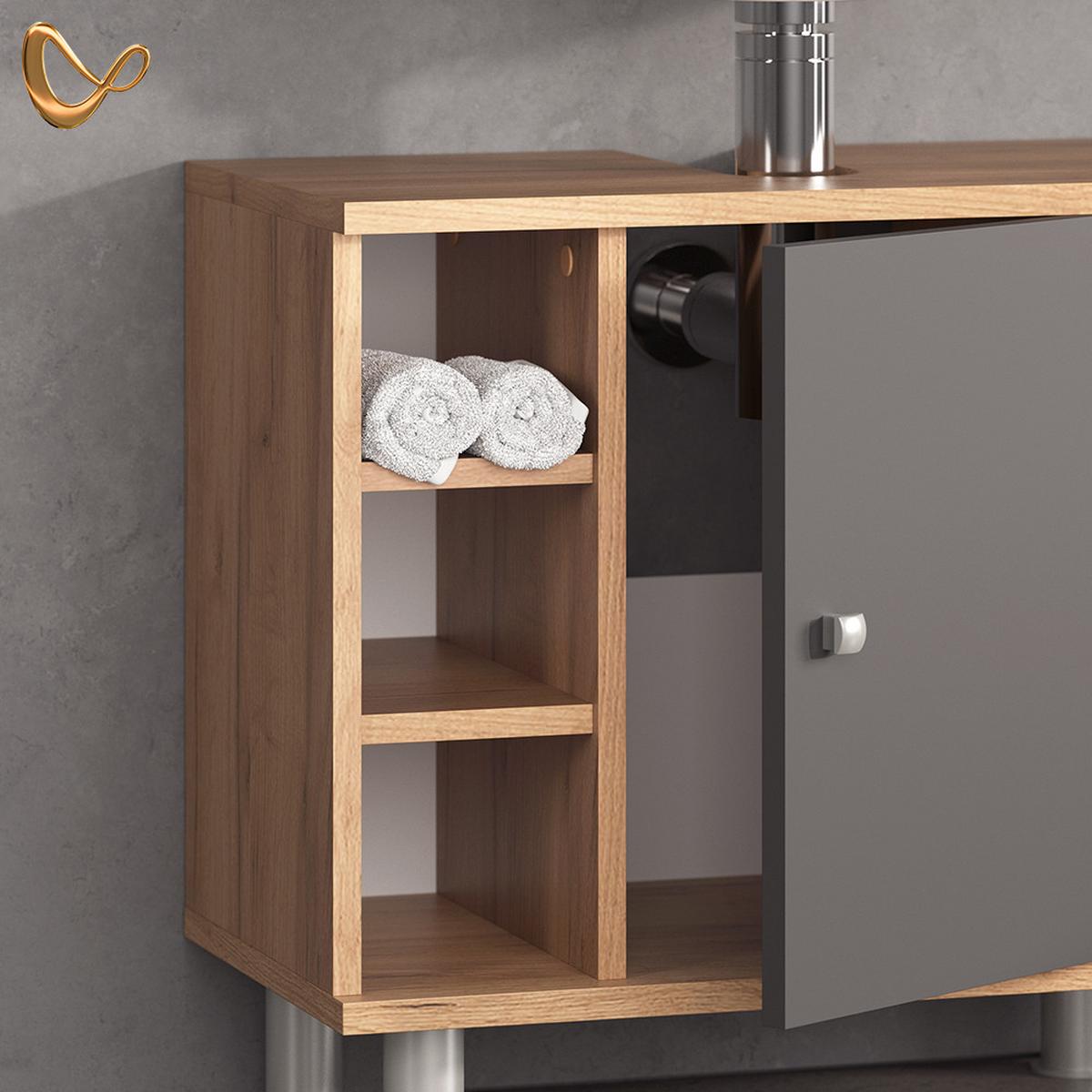 WASCHBECKENUNTERSCHRANK Fucino Anthrazit/Goldkraft Eiche 60 x 54 cm - Honigeiche/Anthrazit, Holzwerkstoff (60/54/32cm) - Livinity®