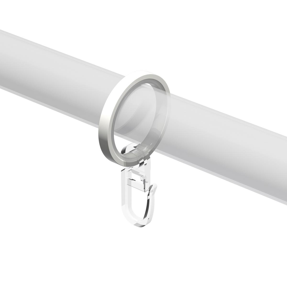 FLACHRINGE MIT EINLAGE UND FALTENHAKEN FÜR GARDINENSTANGEN 20 mm Ø, Weiß, Packung 10 Stück - Weiß, Metall (20cm) - INTERDECO