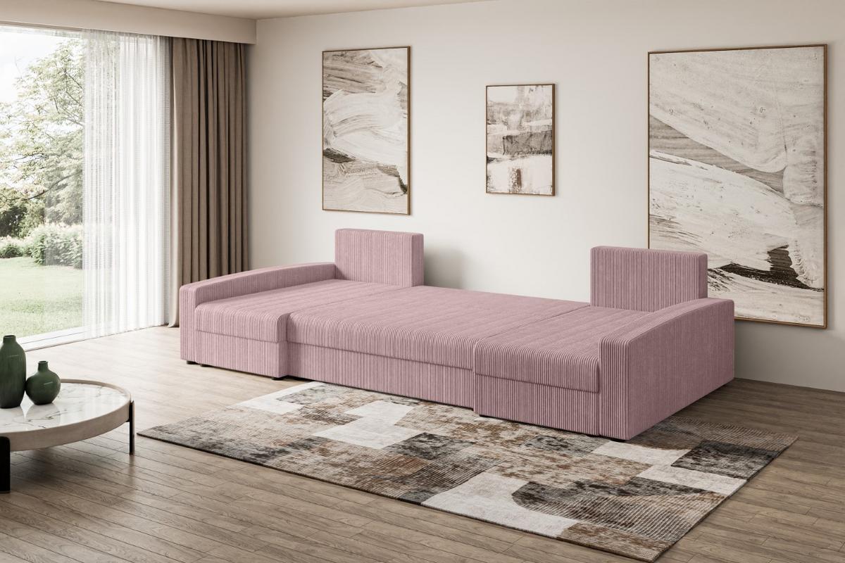 WOHNLANDSCHAFT mit Schlaffunktion und Bettkasten ALESIA-U 301x140x90 cm Rosa Cord - Silberfarben/Rosa, Holzwerkstoff/Kunststoff (301/90/140cm) - ALTDECOR