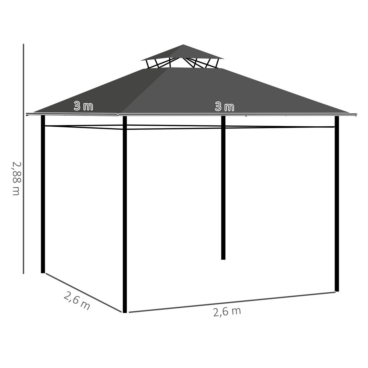 PAVILLON, Dunkelgrau, Metall, Polyester - Dunkelgrau, Metall (300/288/300cm) - Outsunny
