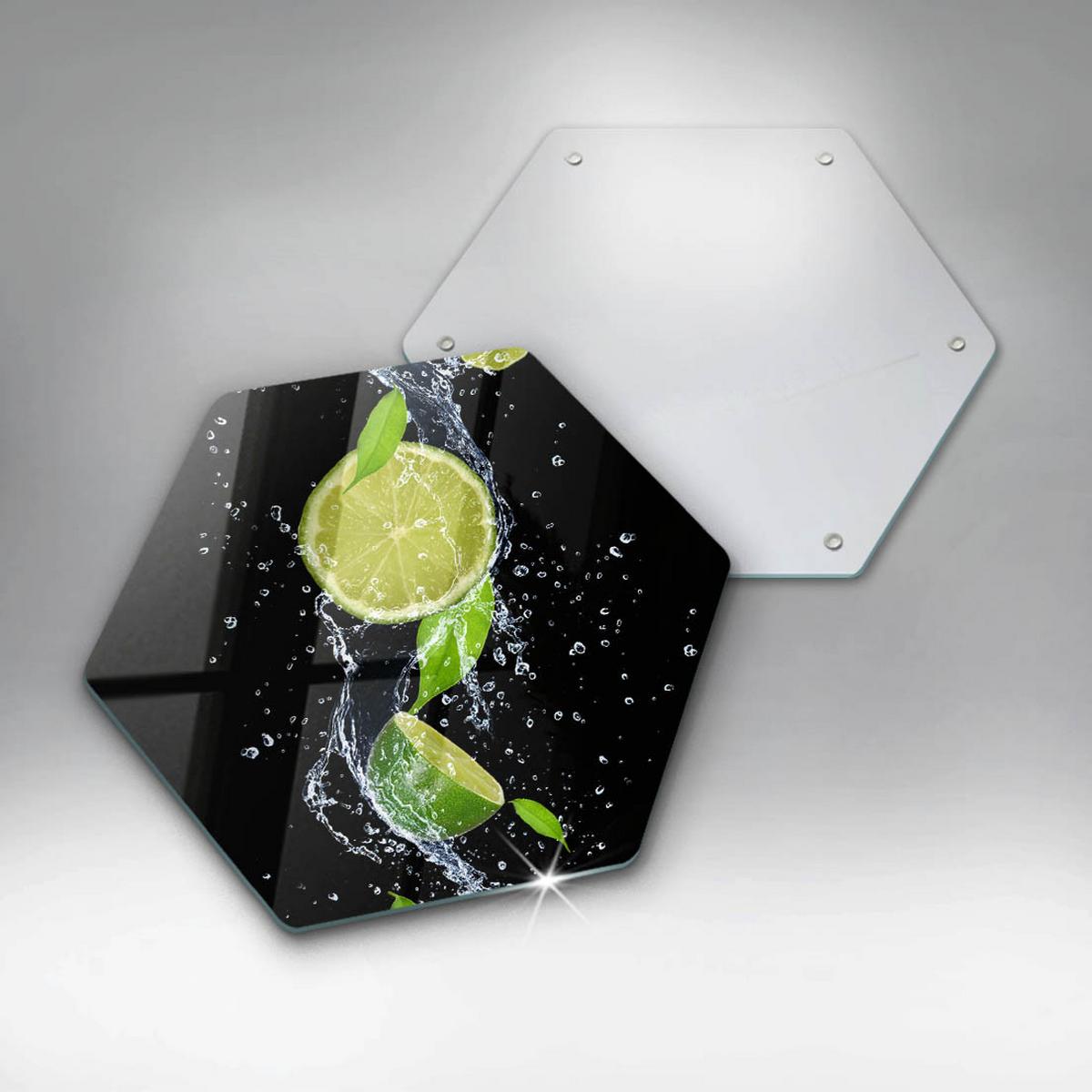 GLASPLATTE 40 cm Saftige Limette im Wasser - Schwarz, Glas (40/40cm) - Wallfluent