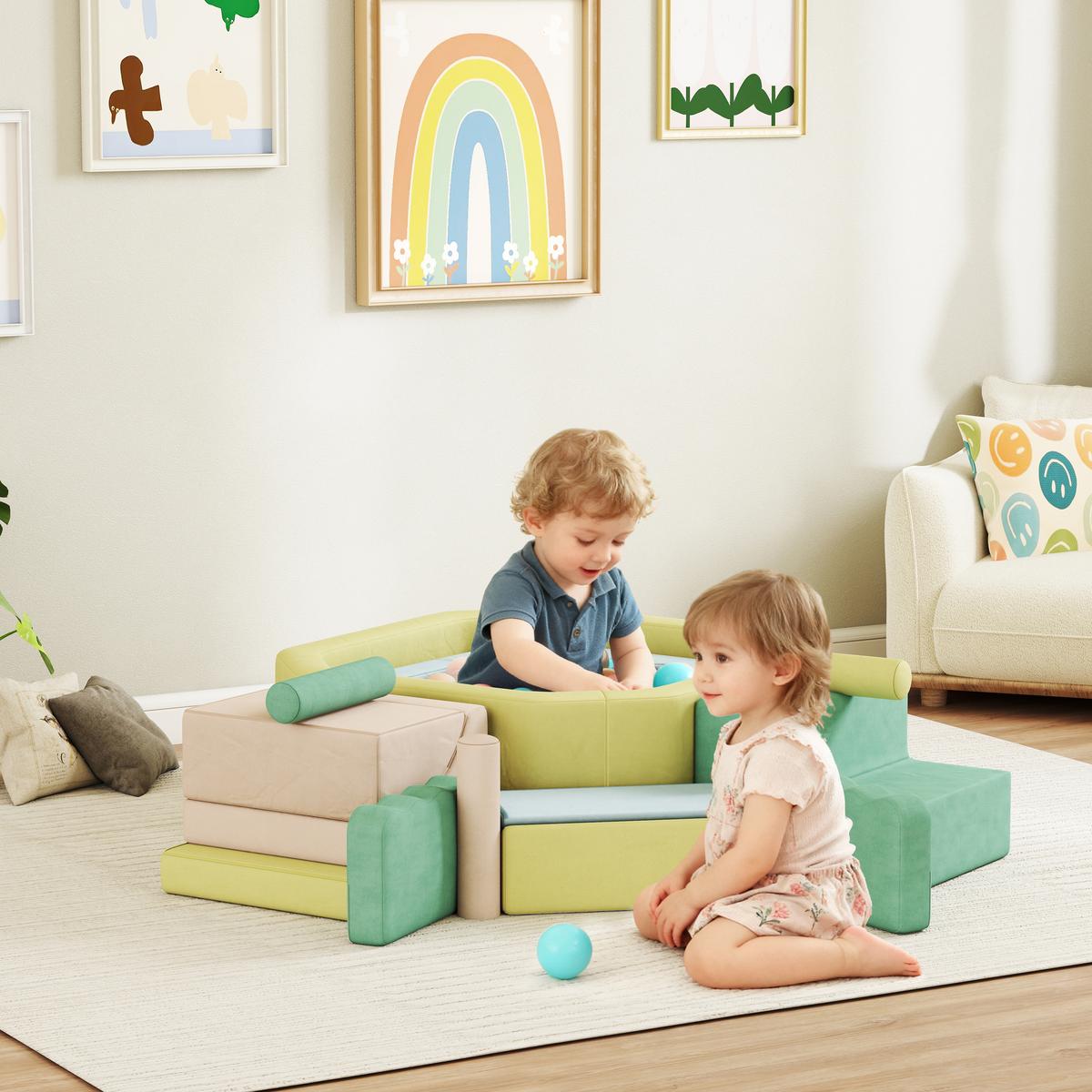 SCHAUMSTOFF Bausteine Kinder 15er-Set mit Bällepool, 200 Bälle Mehrfarbig - Multicolor, Textil (137.5/160cm) - AIYAPLAY