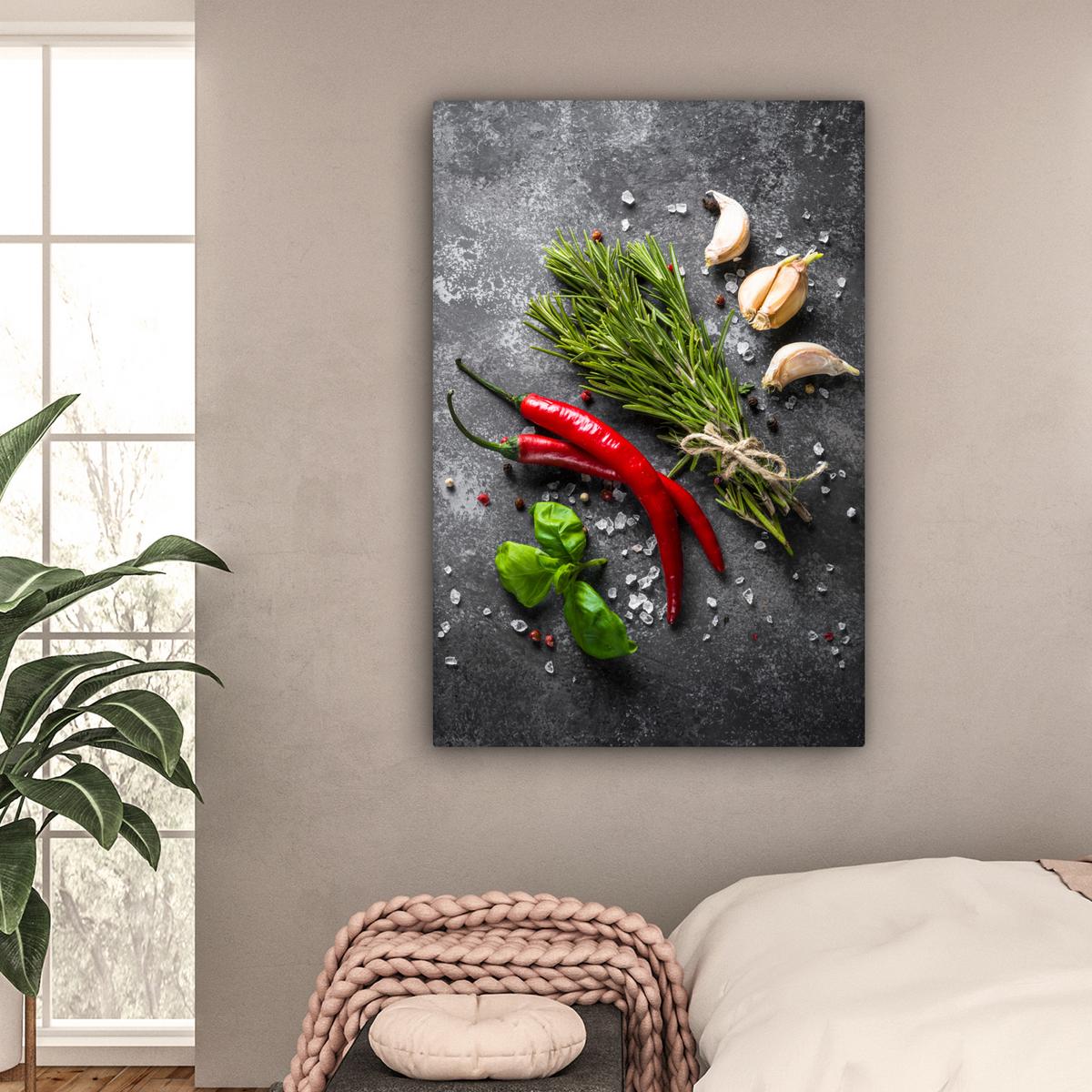 LEINWANDBILD Pfeffer - Kräuter - Gewürze - Beton Deko XXL 80x120 cm - Dunkelgrau, Textil (80/120cm) - MuchoWow