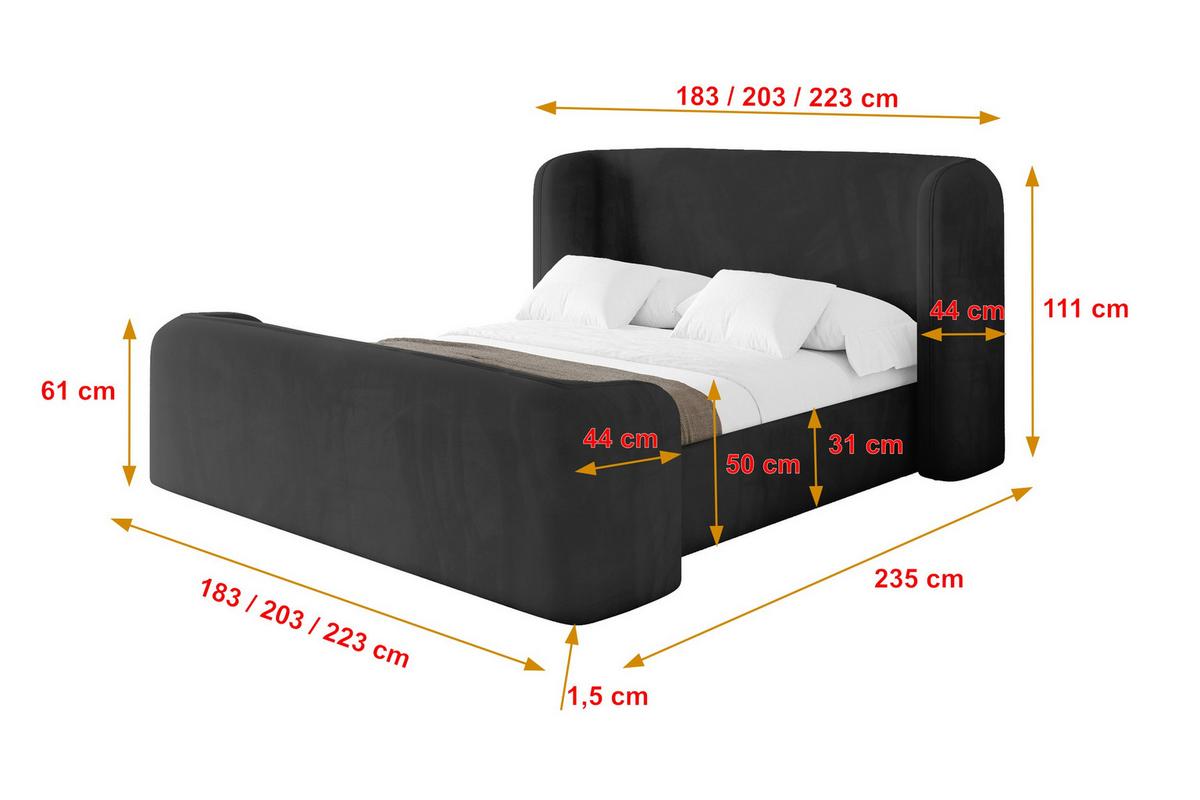 POLSTERBETT mit Bettkasten, Fußteil und Lattenrost, Bett mit Matratze H3/H4 - ESTI-Z 140x200 Schwarz - Schwarz, Holzwerkstoff/Textil (140/200cm) - ALTDECOR