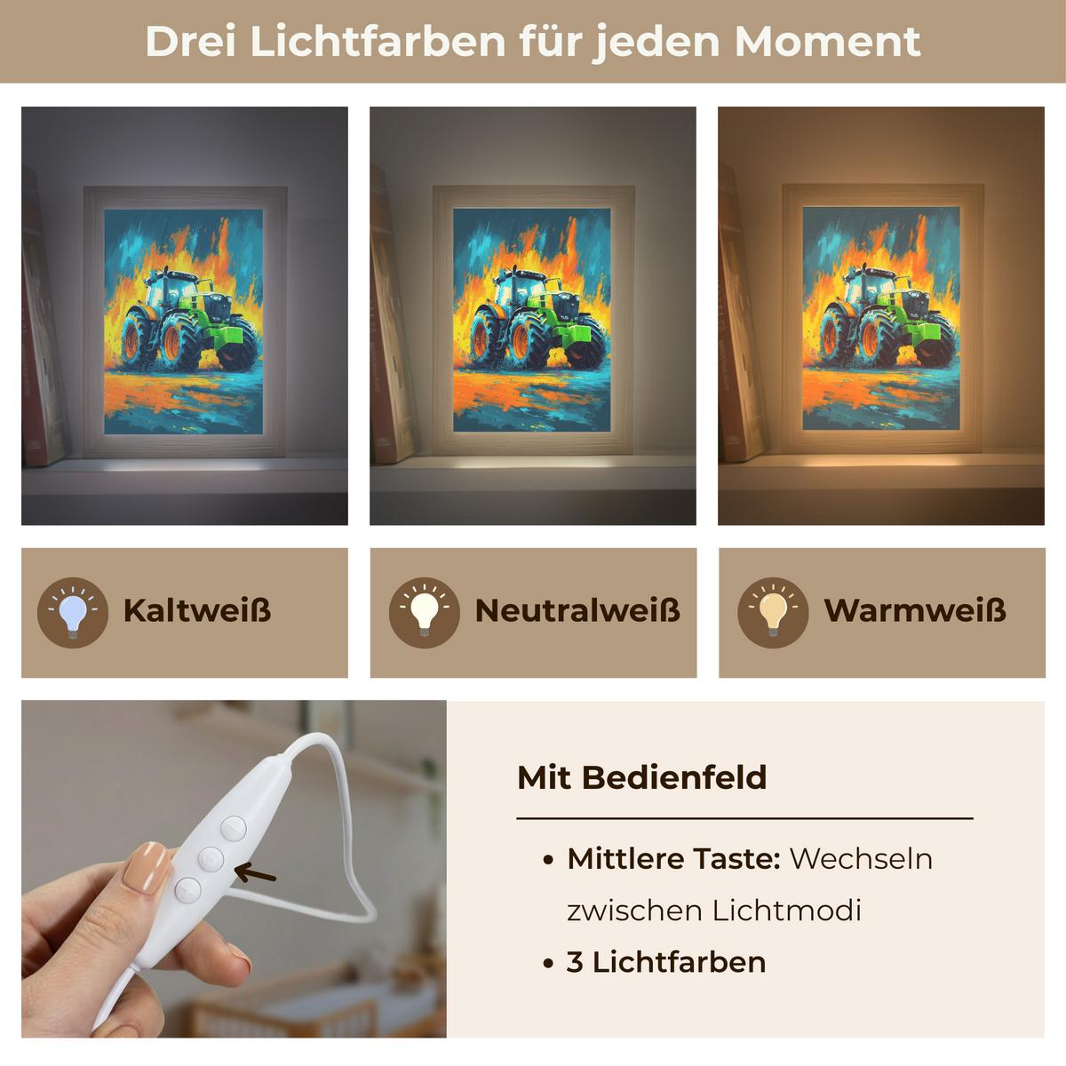 NACHTTISCHLAMPE Abstrakt - Traktor - Grün 15x20 cm - Dunkelblau, Holzwerkstoff (8/15/20cm) - OnlyWow