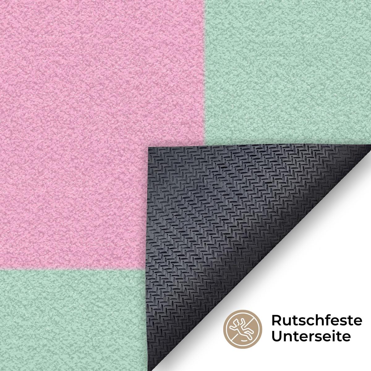FUSSMATTE Schachbrettmuster - Grün - Rosa - Würfel Fußabtreter 180x120 cm - Mintgrün, Kunststoff (180/0.4cm) - MuchoWow
