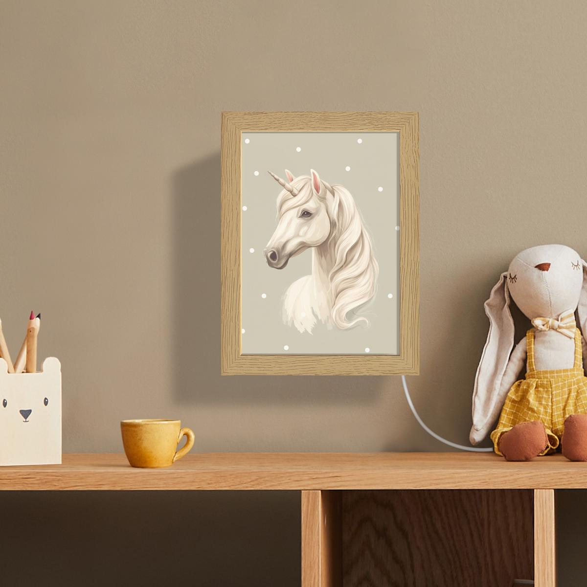 WANDLEUCHTE Einhorn - Weiß - Punkte 15x20 cm - Taupe, Holzwerkstoff (15/20/8cm) - OnlyWow