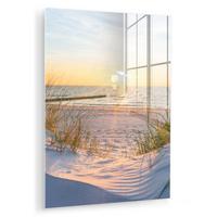 ACRYLGLASBILD Strand - Sonne - Düne - Gras - Sand - Horizont 60x80 cm - Hellblau, Glas (60/80cm) - MuchoWow