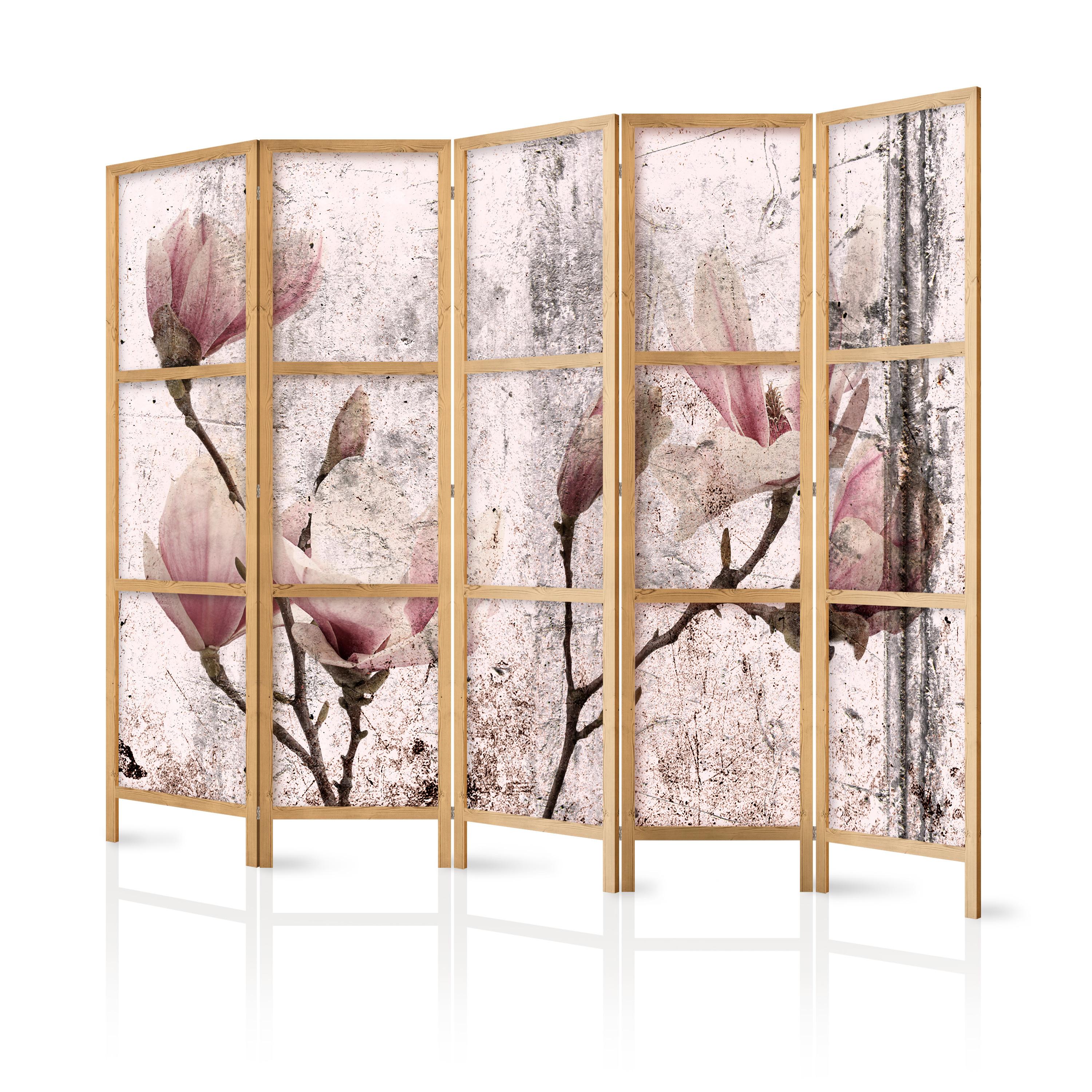 PARAVENT Japanischer 5-tlg 225x172 cm Magnolien Vintage - Beige, Holz/Textil (225/172/3cm) - Muralo