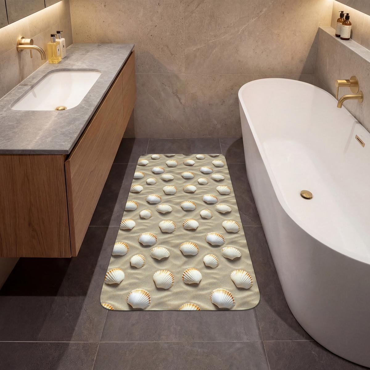 BADEMATTE Muscheln - Sand - Maritim 60x120 cm - Sandfarben, Textil (60/120cm) - OnlyWow