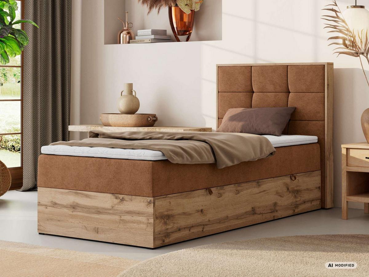 BOXBETT ALBERO 1 90/200 - Orange Stukture - Topper Visco - H4 - Rechts - Schwarz/Orange, Kunststoff/Textil (90/200cm) - MKS