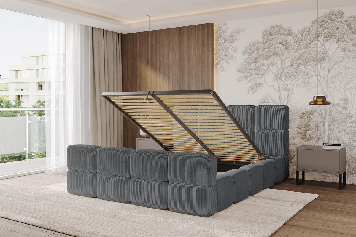POLSTERBETT mit Bettkasten und Lattenrost, Bett mit Matratze H3/H4, Kopfteil, Boxbett, Doppelbett mit Stauraum - NATA-Z 120x200 Dunkelgrau - Chromfarben, Holzwerkstoff/Textil (120/200cm) - ALTDECOR