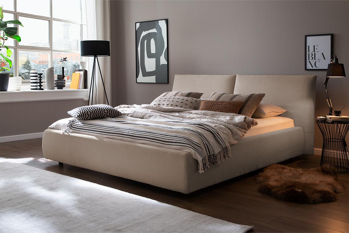 POLSTERBETT HENRY Taupe Cord - Taupe, Textil (160/200cm) - KAWOLA
