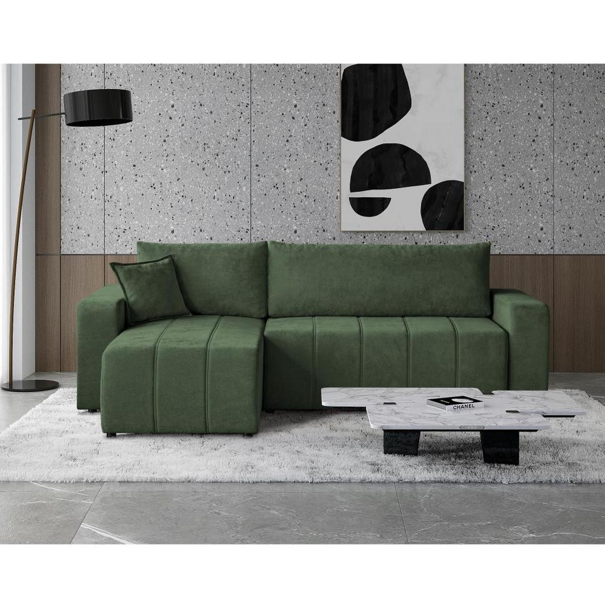 ECKSCHLAFSOFA Mori grün - Schwarz/Grün, Kunststoff/Textil (250/155cm) - Beautysofa
