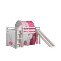HOCHBETT mit Rutsche Karolina Massivholz Weiß Textilset Princess 2 - Magenta/Weiß, Holz (90/200cm) - 58aufmkessel