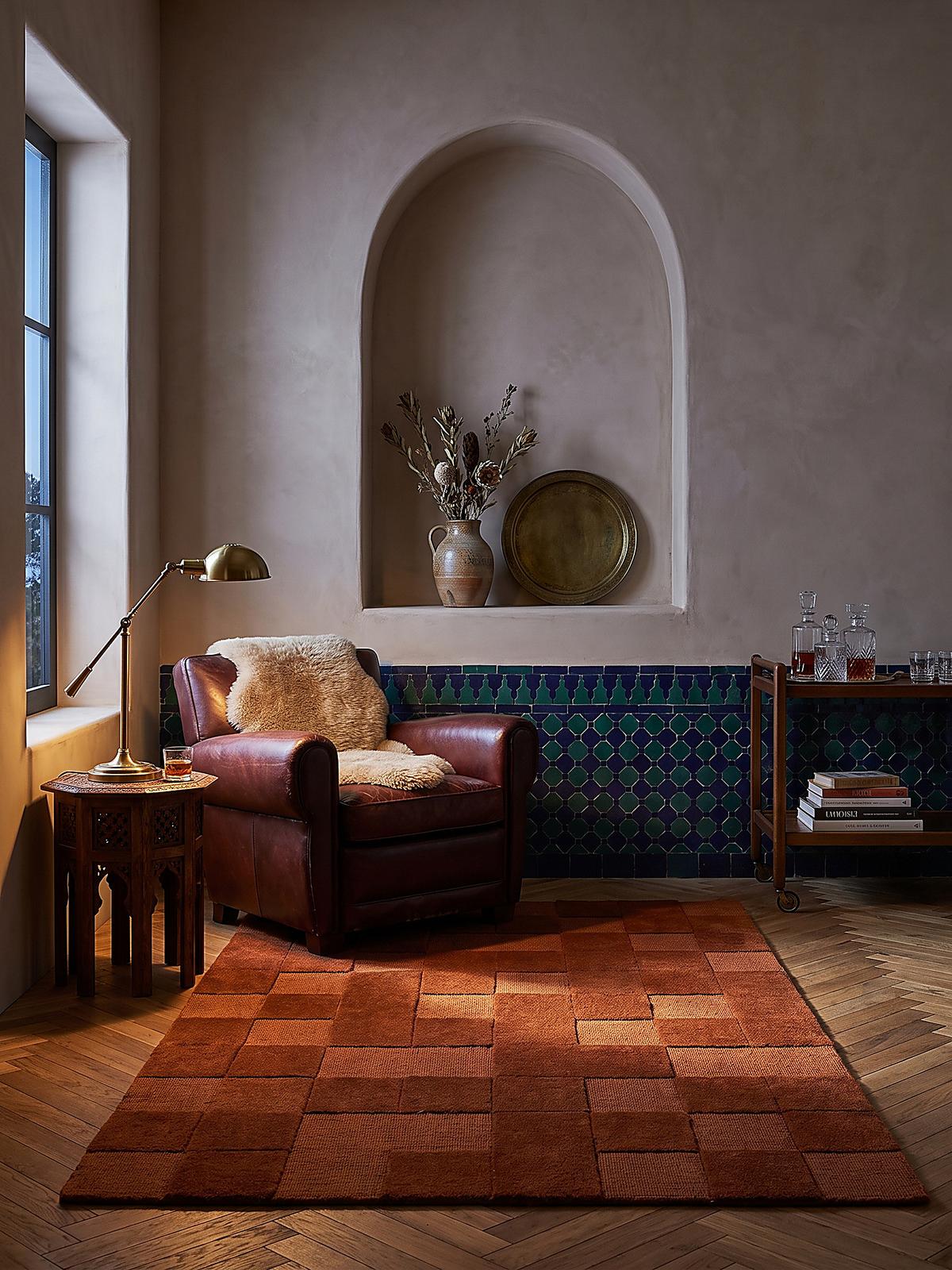 WOLLTEPPICH handgetuftet DEBEN, Schachbrettmuster, Terrakotta, 160 x 230 cm - Orange, Textil (160/230cm) - KADIMA DESIGN