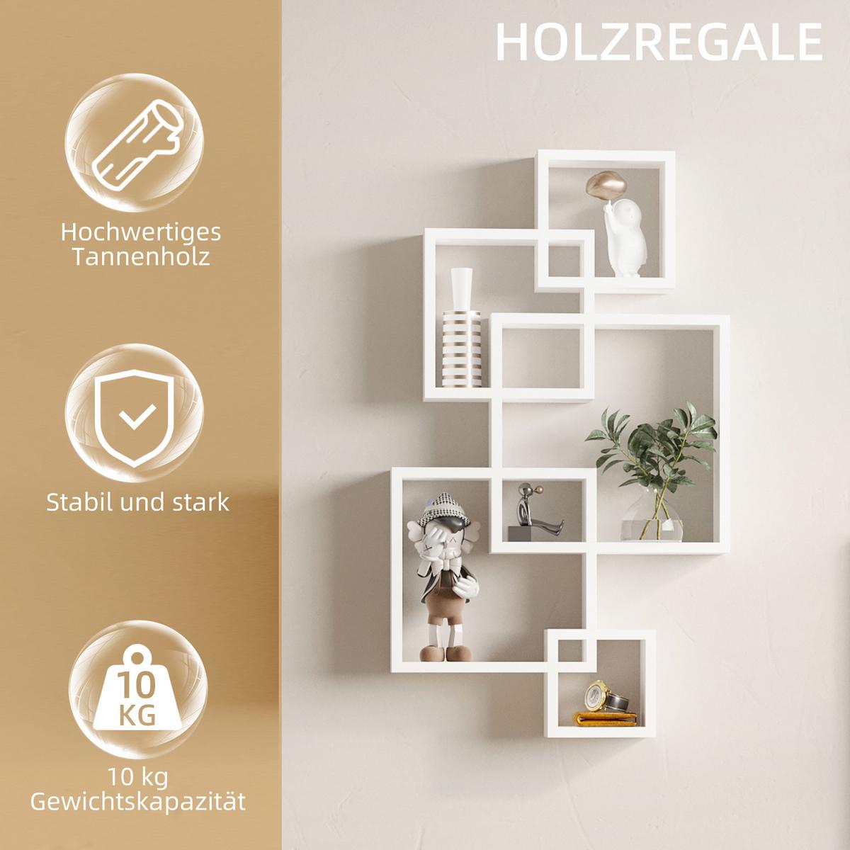 WANDREGAL, Tannenholz, Weiß - Weiß, Holz (10.2/86/49.5cm) - HOMCOM