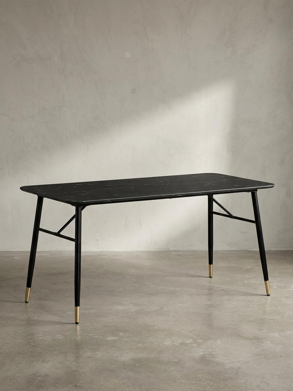 ESSTISCH Marmoroptik Metall Rechteckig Modern Klein, Schwarz 200x90x76 cm - Goldfarben/Schwarz, Holzwerkstoff/Metall (90/200/76cm) - KADIMA DESIGN