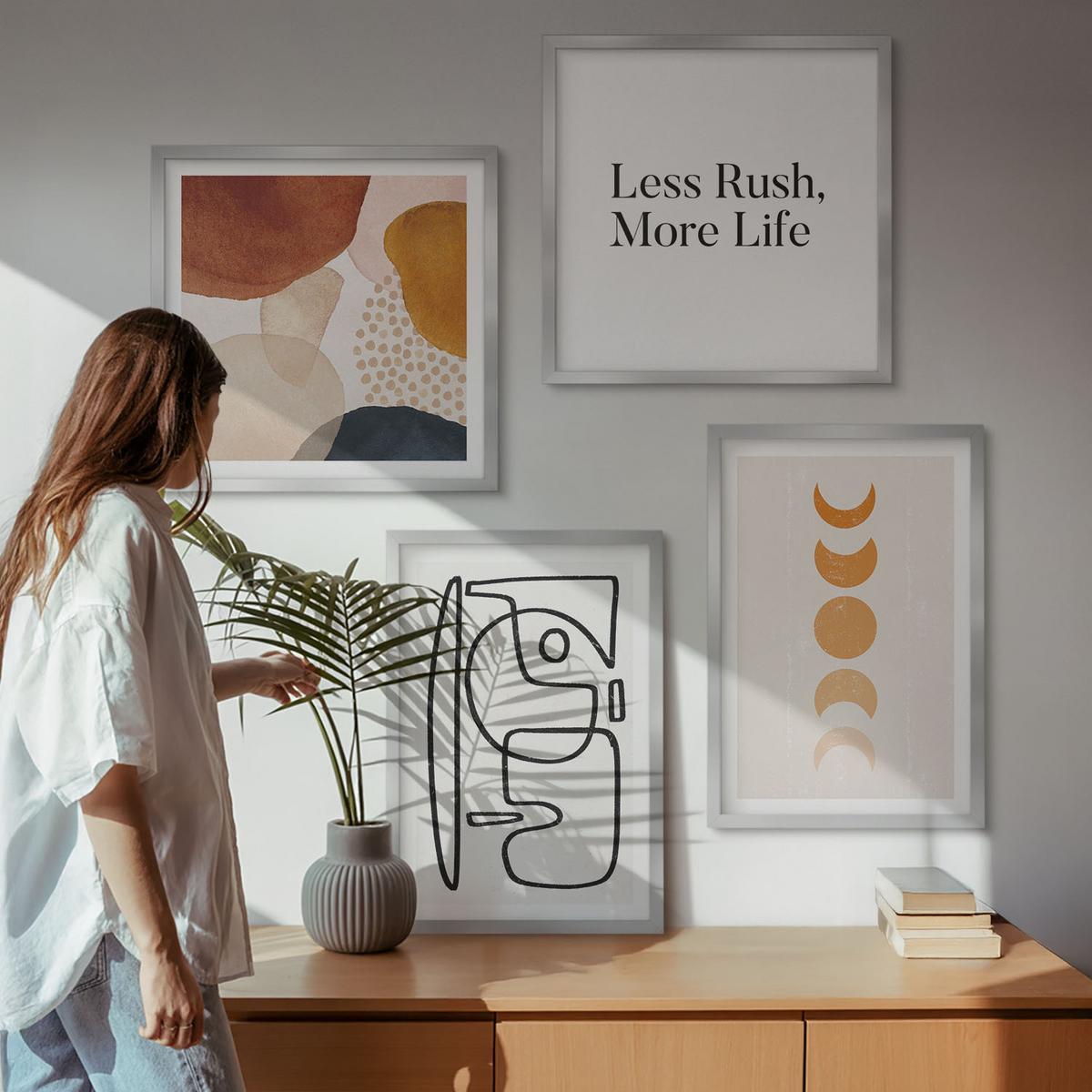 BILDER SET 4er Set - 50x50 cm & 40x60 cm Silberner Rahmen - Abstrakte Formen und Farben - Silberfarben, Kunststoff (50/50cm) - TULUP
