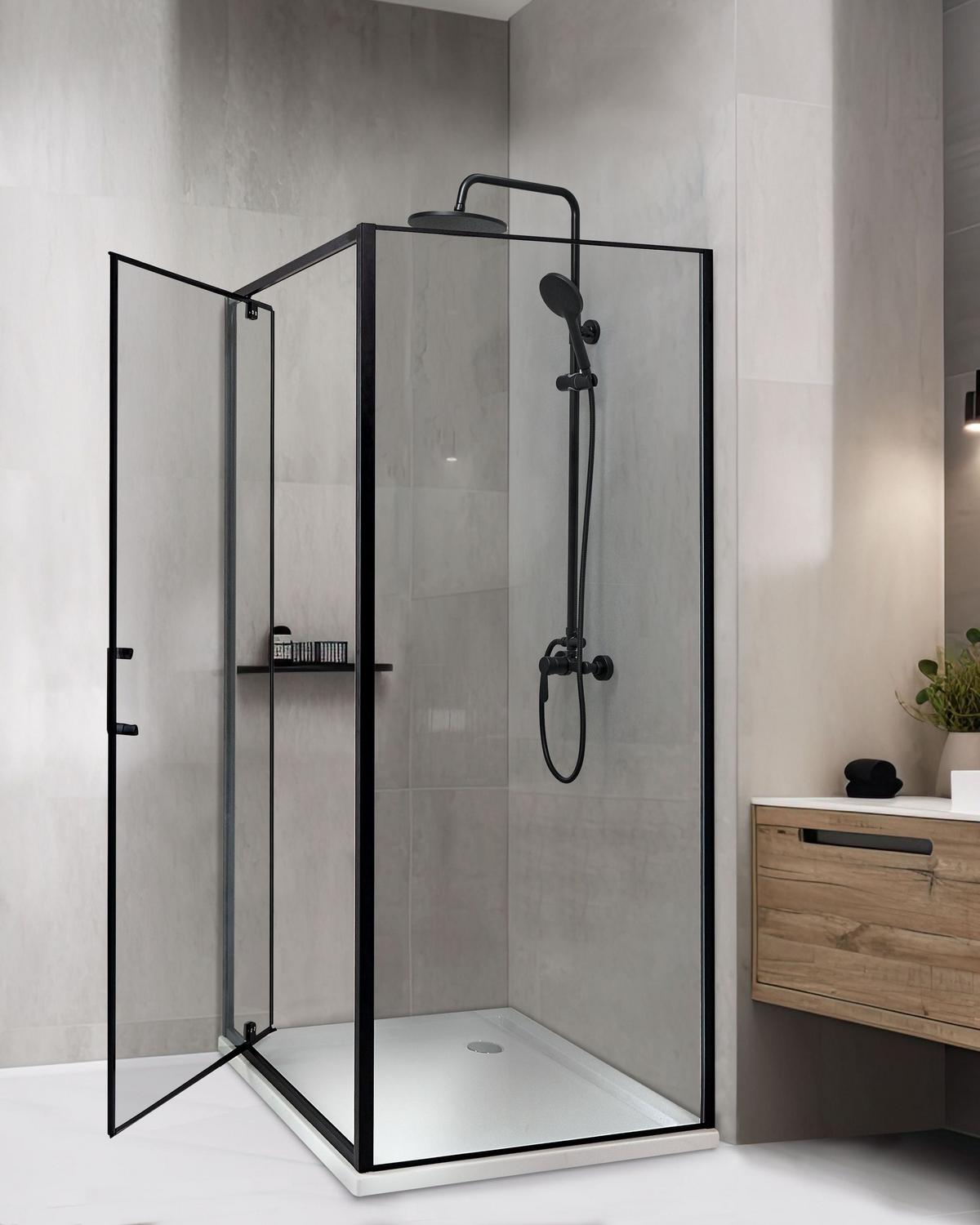 DUSCHKABINE 80/80/185 cm Schwarz Darli - Transparent/Schwarz, Glas (80/80/185cm) - Beliani