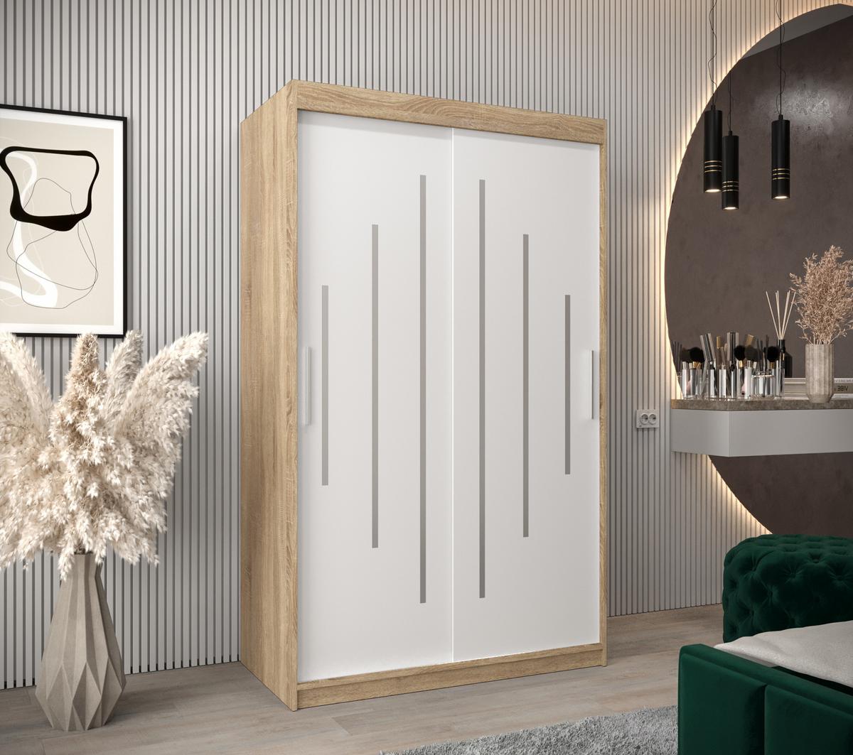 SCHWEBETÜRENSCHRANK 200/120/62 2-türig - Silberfarben/Weiß, Holz/Kunststoff (120/200/62cm) - Abiks Möbel