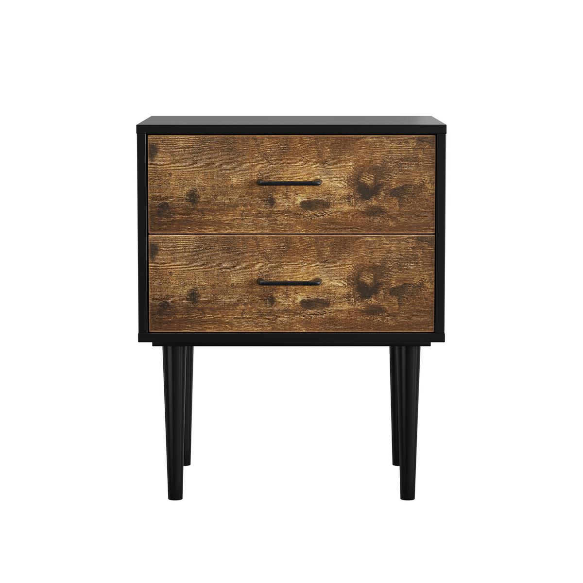 NACHTTISCH 51 cm Vintage Braun – Nachtkonsole Industrial mit 2 Schubladen & Massivholzbeinen - Braun, Holzwerkstoff (51/66/38cm) - Urban Meuble