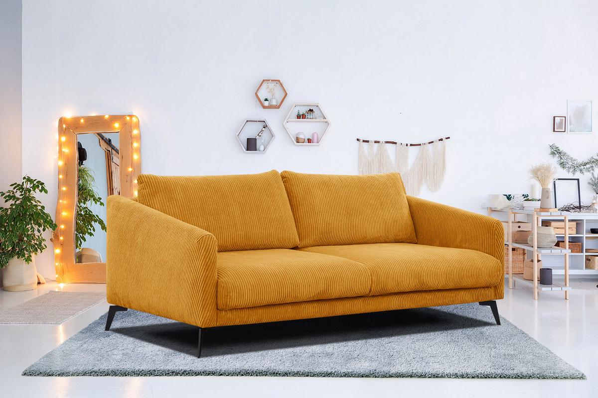 SOFA VILT 3-Sitzer, honig - Schwarz/Honig, Holzwerkstoff/Textil (202/89/94cm) - Wozimo