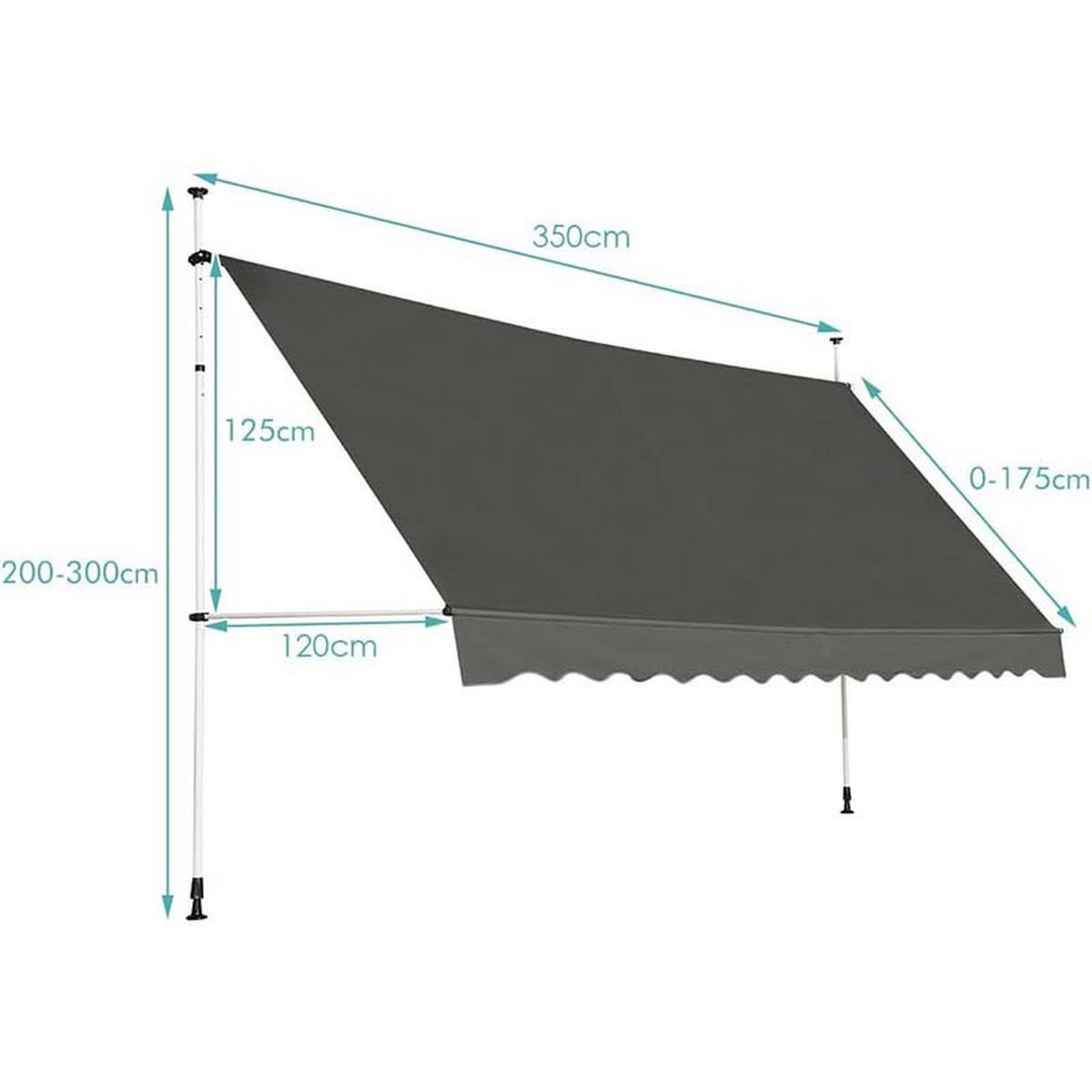 KLEMMMARKISE 350cm Grau - Grau, Metall (350/300/120cm) - COSTWAY
