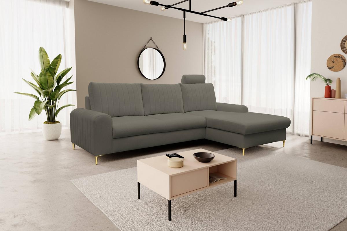 ECKSOFA VERONA R-S Grau Geflochtener Stoff mit Schlaffunktion - Grau, Holz (251/164cm) - MASSENO