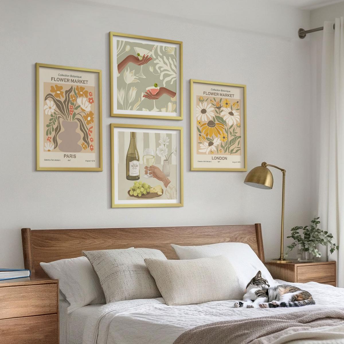 BILDER SET 4er Set - 50x50 cm & 40x60 cm Goldrahmen - Blumenmuster aus europäischen Städten - Goldfarben, Kunststoff (50/50cm) - TULUP