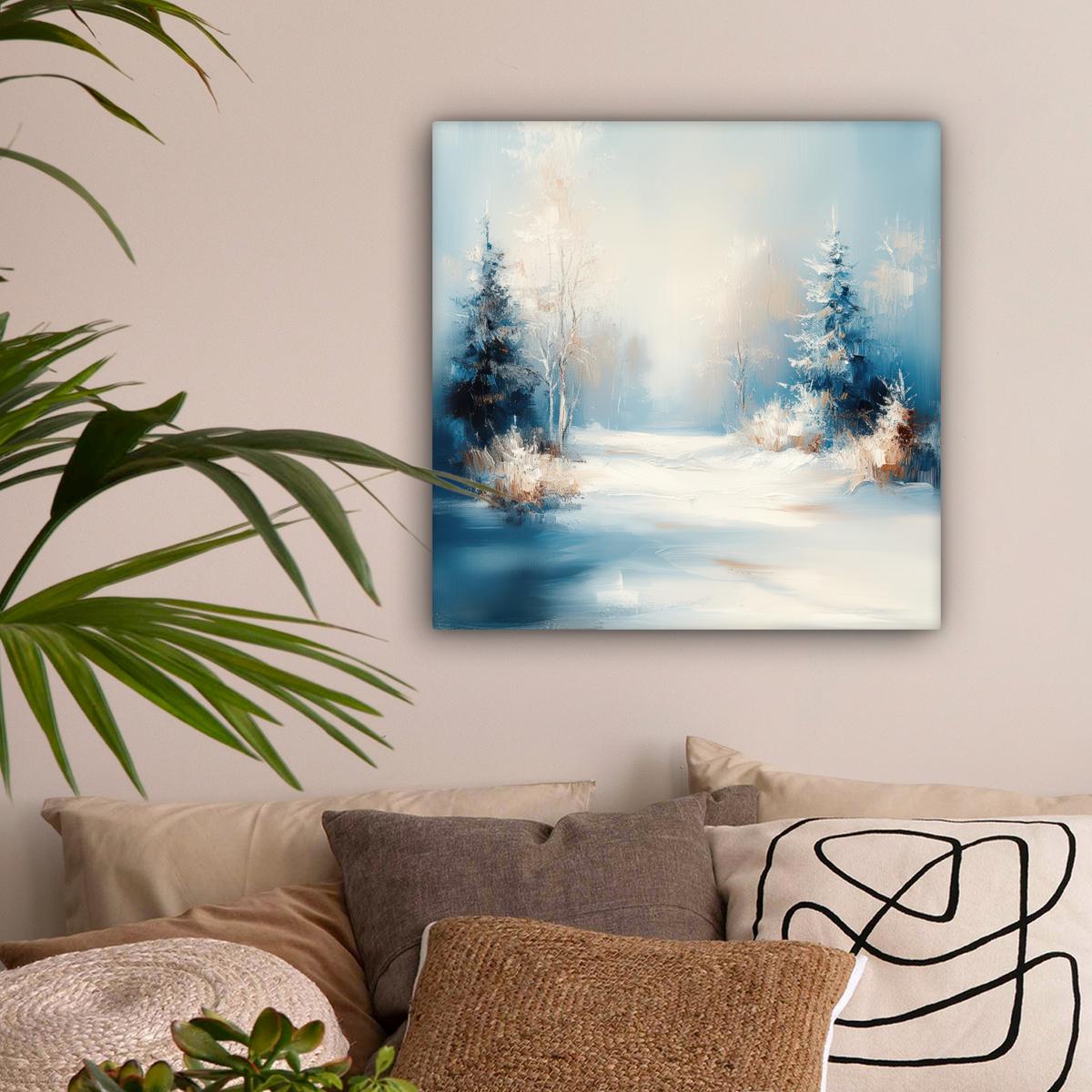 LEINWANDBILD Wald - Winter - Natur - Abstrakt - Schnee Wandbild Wohnzimmer 50x50 cm - Weiß, Textil (50/50cm) - MuchoWow