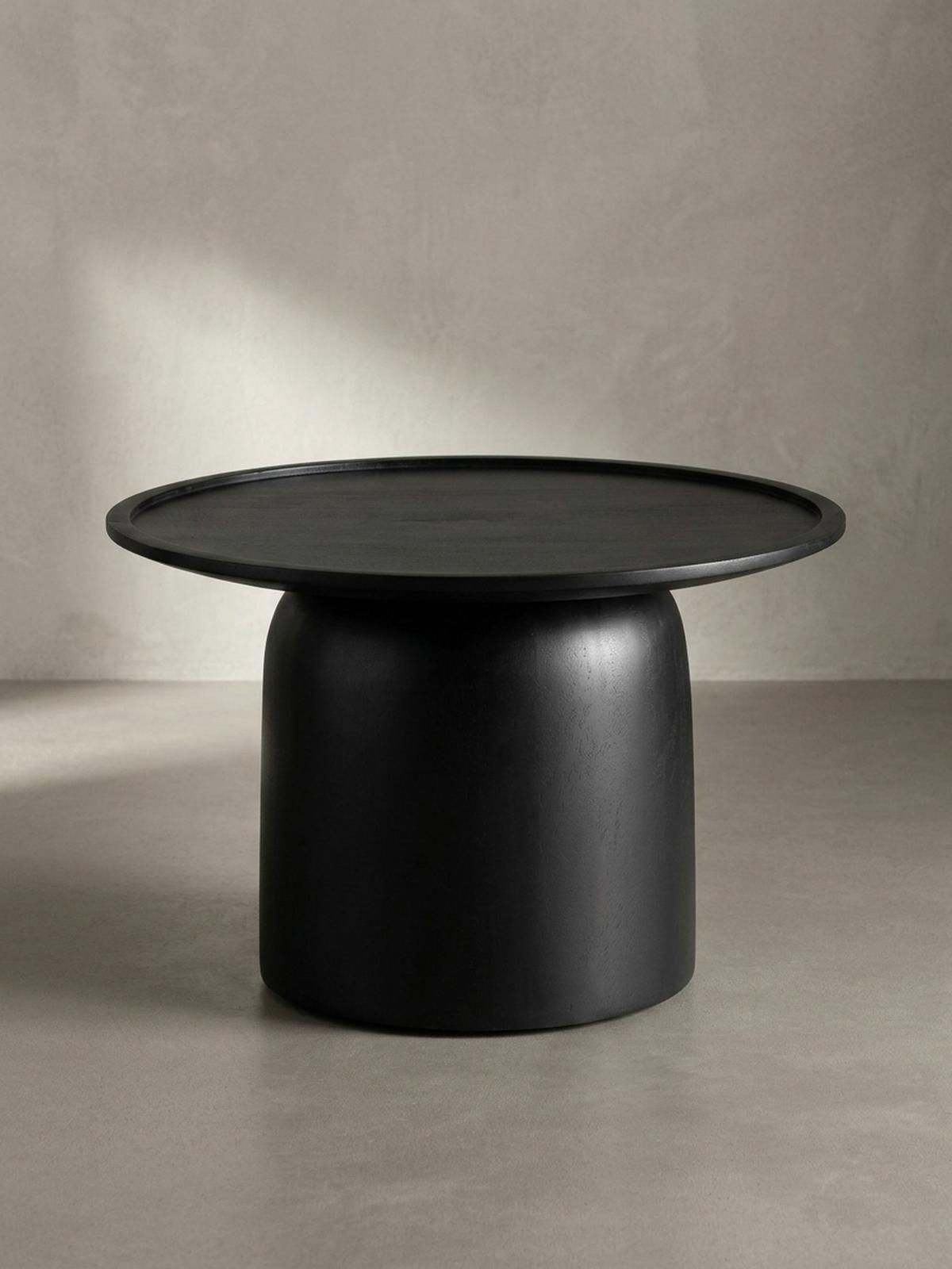 COUCHTISCH Rund Schwarz Mango Massivholz, 60x60x40 cm, Erhöhter Rand, Trommelgestell - Schwarz, Holz (60/60/40cm) - KADIMA DESIGN