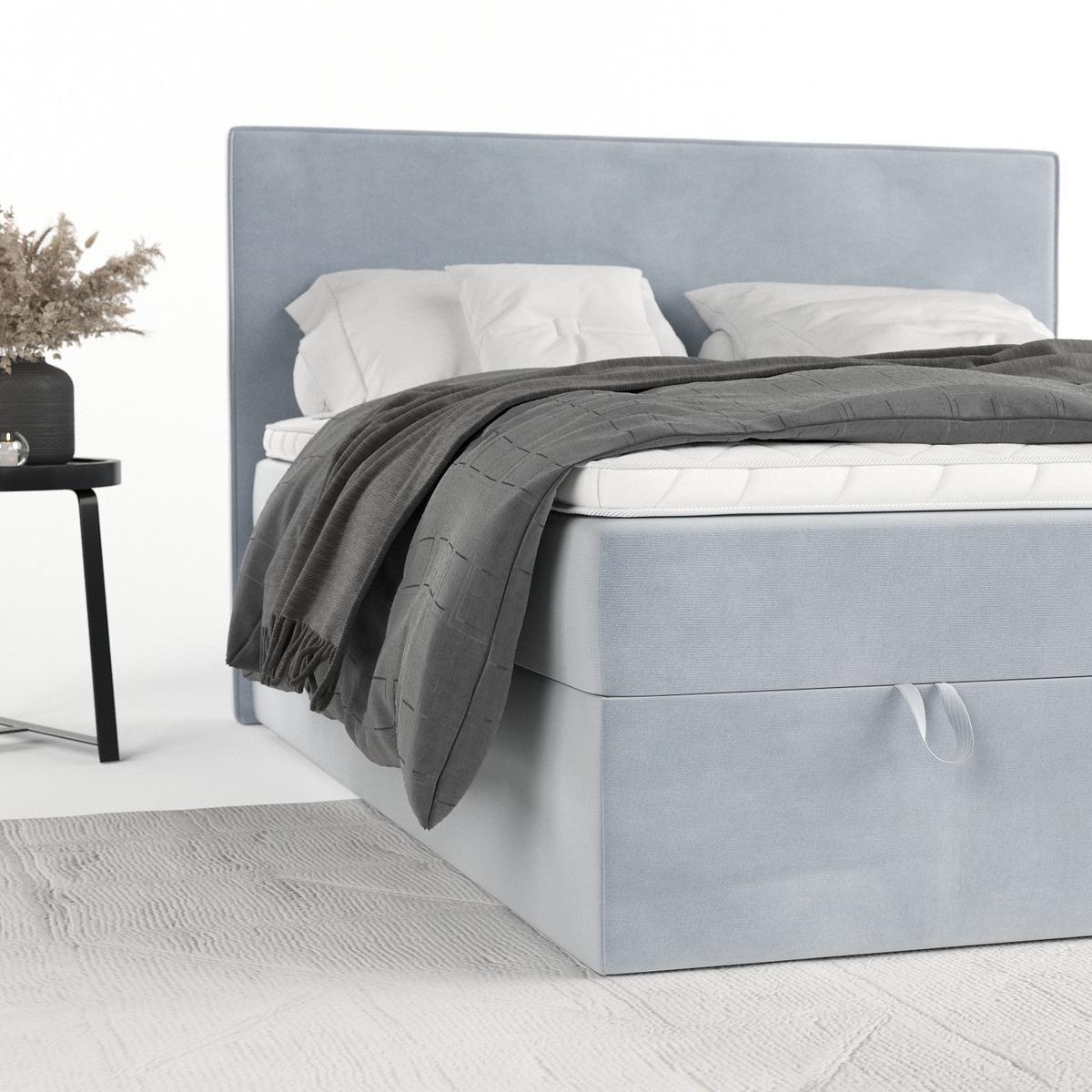 BOXBETT Velma 140/200 cm Hellgrau im Paros Stoff - Hellgrau/Schwarz, Holz/Holzwerkstoff (140/200cm) - AltaBeds