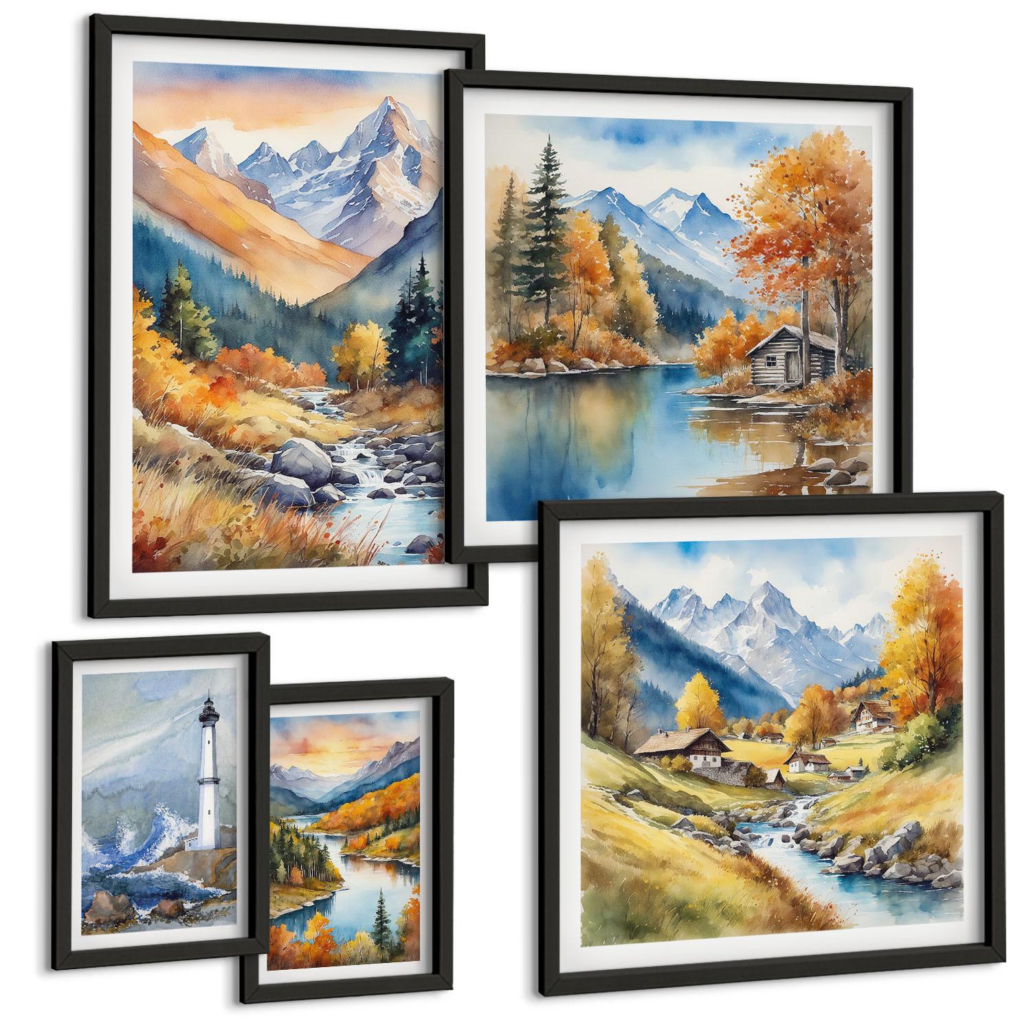 BILDER SET 5er Set - 50x50 cm & 20x30 cm & 40x60 cm Schwarzer Rahmen - Polnische Städte Ustka Tarnów Sopot - Schwarz, Kunststoff (40/60cm) - TULUP