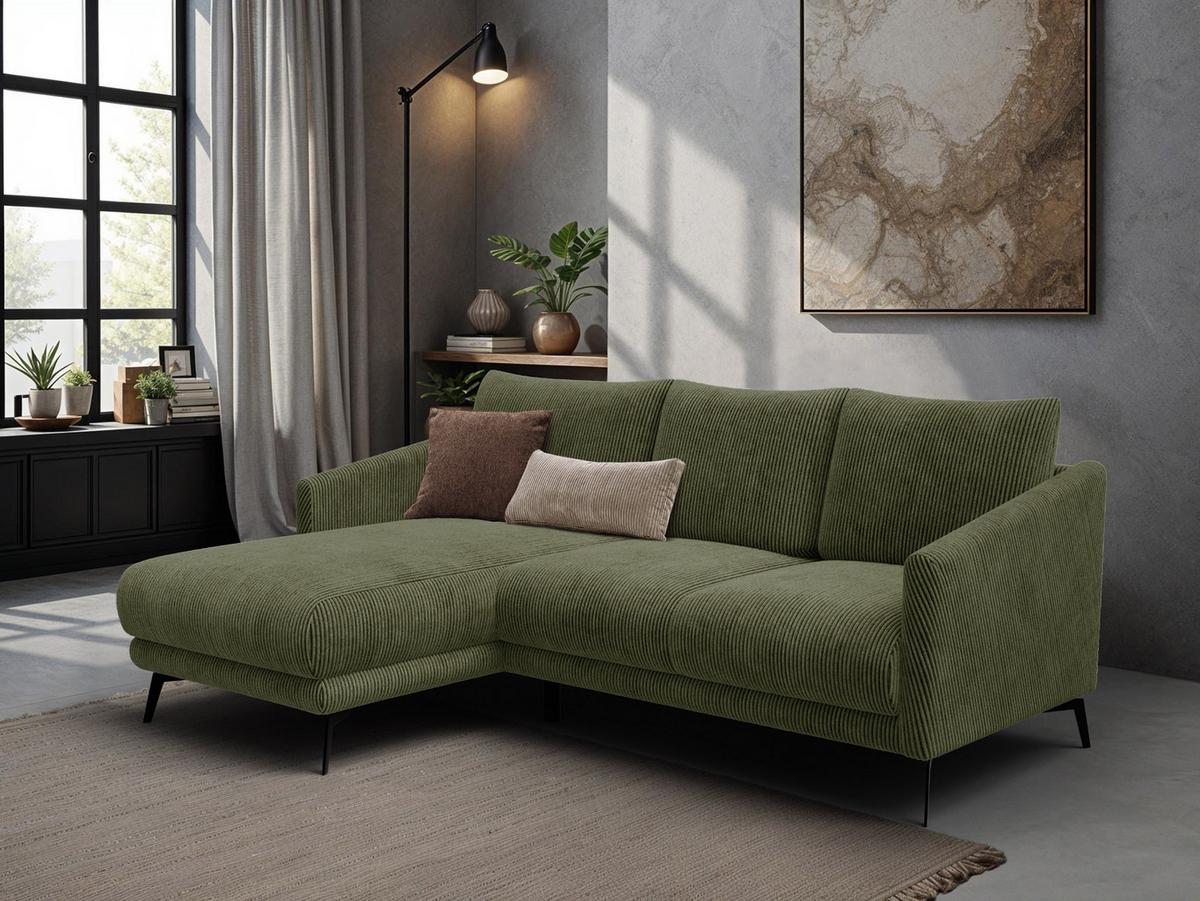 ECKSOFA VILT 3-Sitzer, olive - Schwarz/Olivgrün, Holzwerkstoff/Textil (221/156cm) - Wozimo