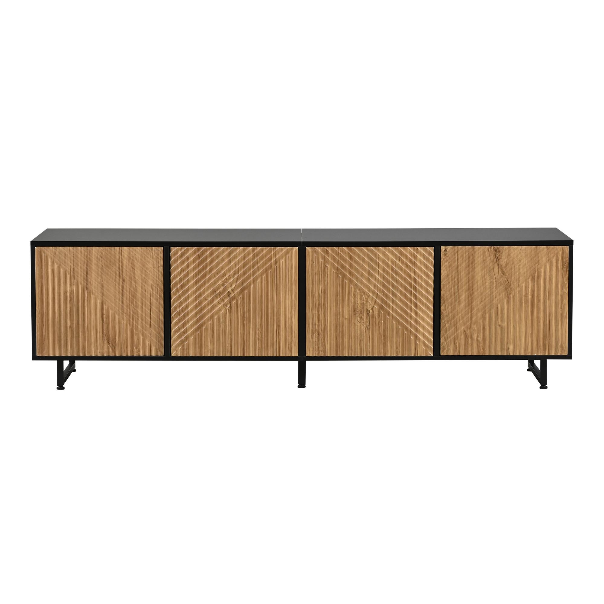 TV-LOWBOARD holzwerkstoff in natur & schwarz mit metallgestell, 4 türen - Naturfarben, Holzwerkstoff (180/50/40cm) - Urban Meuble