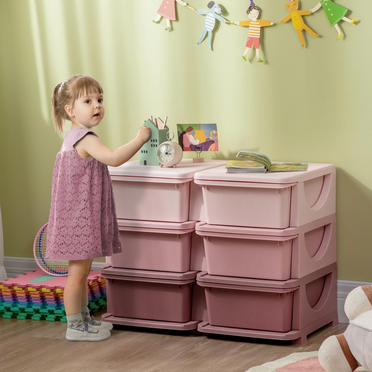 SCHUBLADENSCHRANK, Kunststoff, Rosa/Violett, 75L x 37B x 56,5H cm - Rosa, Kunststoff (37/56.5/75cm) - HOMCOM