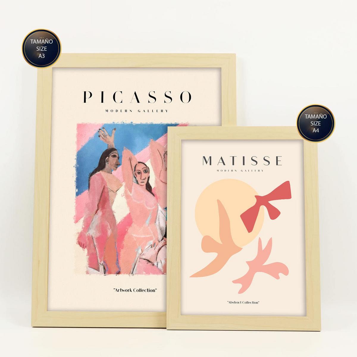 POSTER Set Mit 6 Von Picasso Und Matisse Körper Drucke Des Fauvismus Und Surrealismus Für Innenarchitektur A3 & A4 Rahmen Aus Hellem Holz - Beige, Papier (29/3cm) - Nacnic